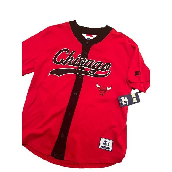 STARTER Other - Starter Chicago Bulls Black Vintage Style Baseball Jersey Men's Large Button New